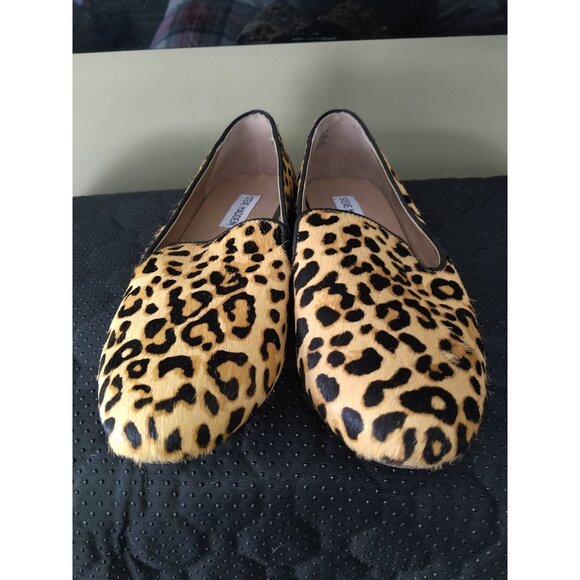 Steve Madden Women's Smile Calf Hair Leopard Print Slip On Loafers Size 8M - Picture 2 of 5